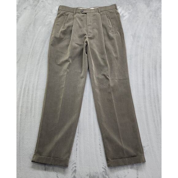 Haggar Black Label Dress Pants Mens 34x32 Brown Pleated Cuffed Office Academia - Picture 1 of 11